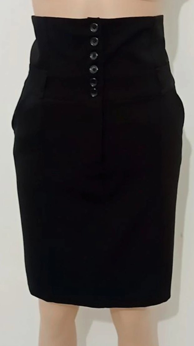 Düğmeli Siyah Gotik Hamile Midi Etek - Görsel 2