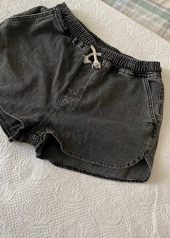 Gri Mini Denim Şort, Rahat Kesim, Günlük