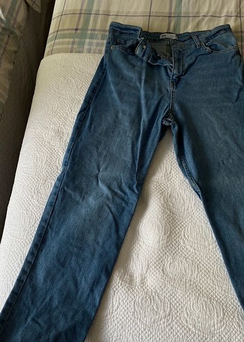 Düğmeli Mavi Kadın Denim Pantolon