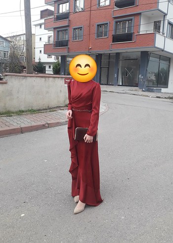 Bordo Fırfır detaylı abiye