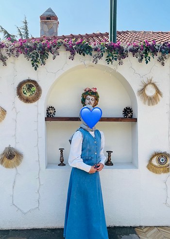 Düğmeli Mavi Denim Kolsuz Yelek Etek Takım