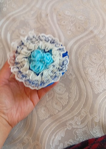 Dantel İşlemeli Mavi Bohem iğnelik el yapımı - Görsel 5