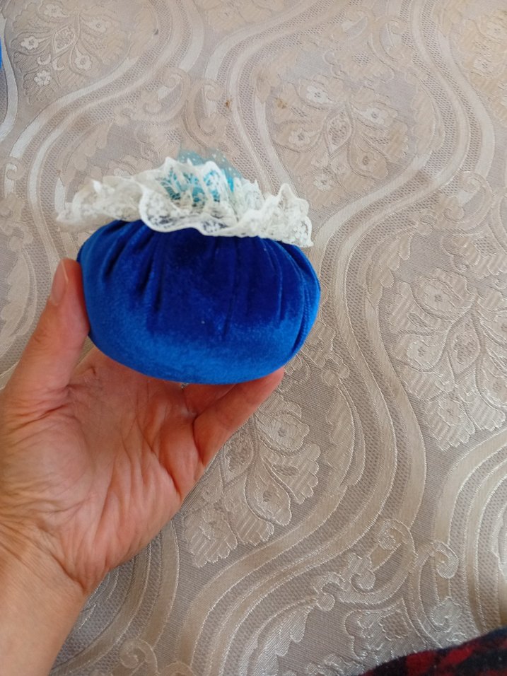 Dantel İşlemeli Mavi Bohem iğnelik el yapımı - Görsel 3