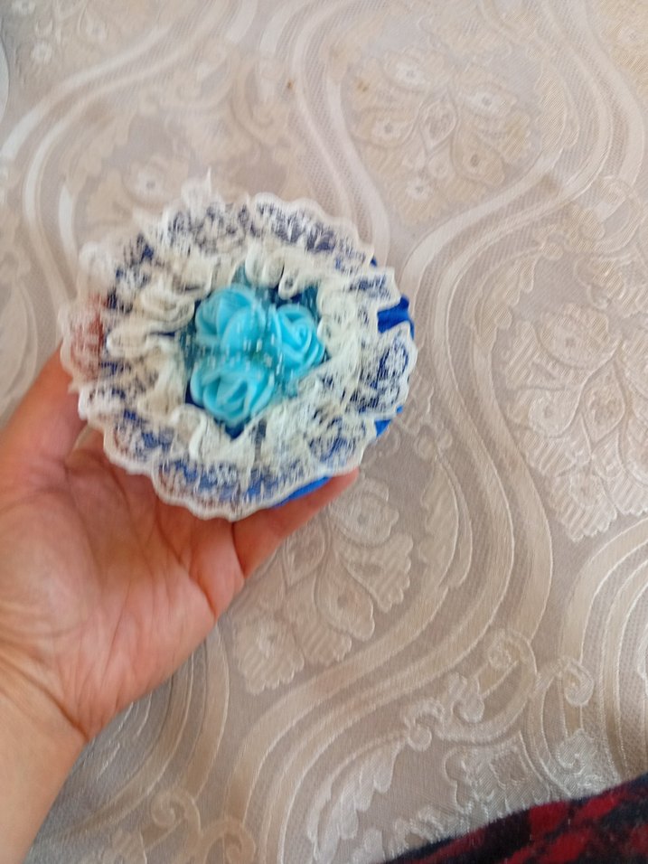 Dantel İşlemeli Mavi Bohem iğnelik el yapımı - Görsel 5