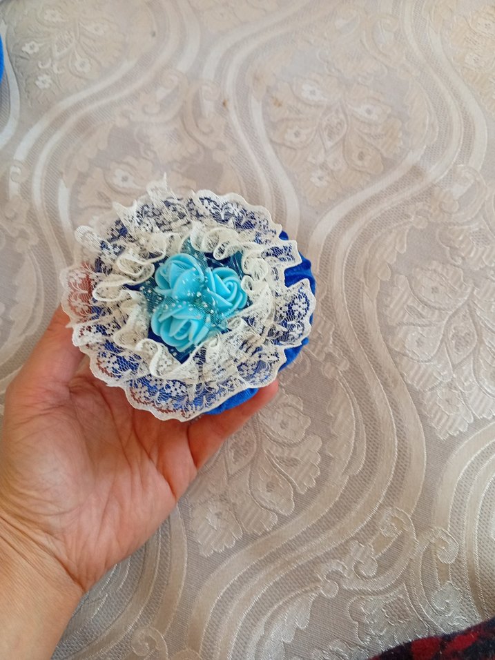 Dantel İşlemeli Mavi Bohem iğnelik el yapımı - Görsel 4