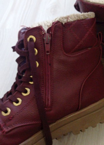 Bordo Deri Kadın Dolgu Topuklu Bot - Görsel 4