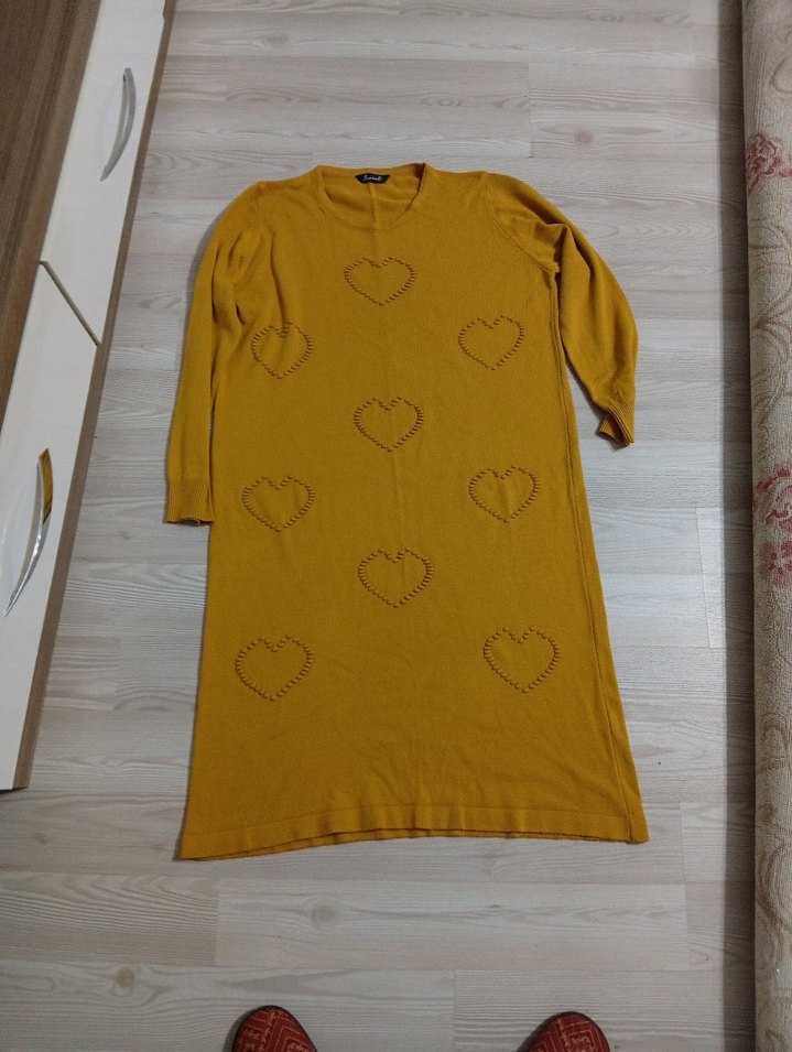 Uzun Kollu Sarı Bohem Triko Kazak - Görsel 2