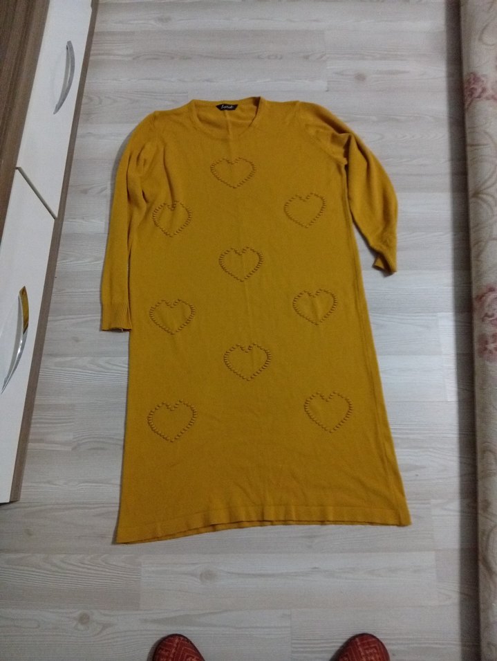 Uzun Kollu Sarı Bohem Triko Kazak - Görsel 3