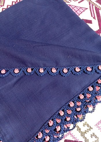 Boncuk İşlemeli Mavi Kadın Fular - Görsel 2