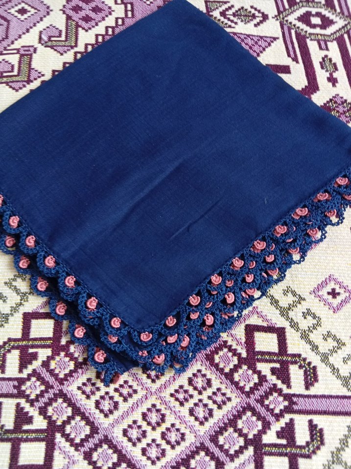 Boncuk İşlemeli Mavi Kadın Fular - Görsel 3