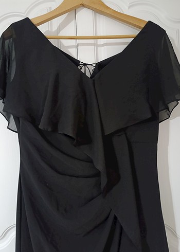 Diğer Siyah Drape Detaylı V Yakalı Uzun Kadın Elbise