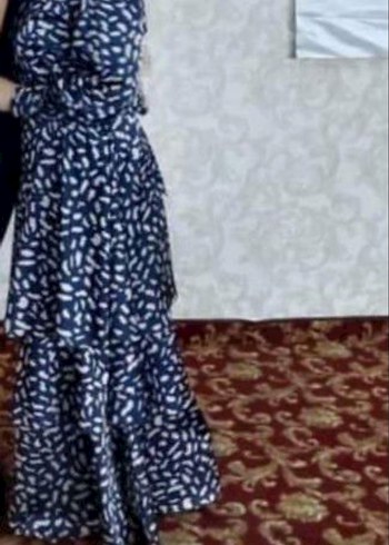 Mavi Bağlamalı Uzun Bohem Elbise - Görsel 4