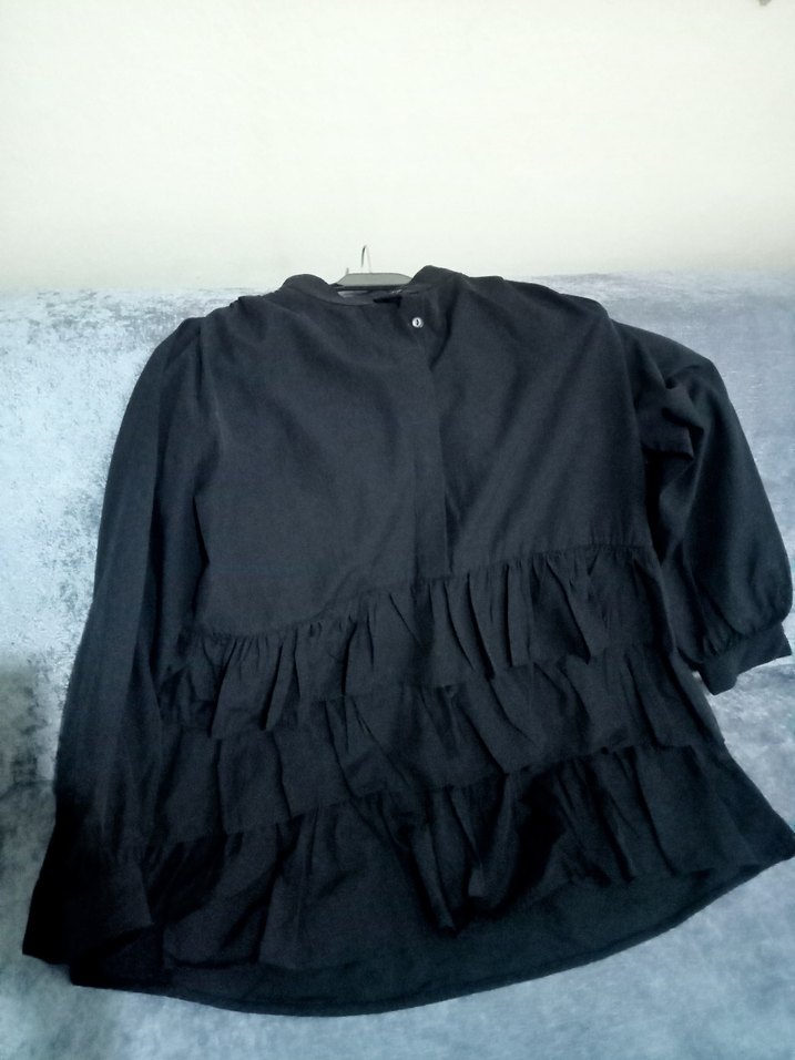 Siyah Midi Keten gömlek Fırfır Detaylı - Görsel 3