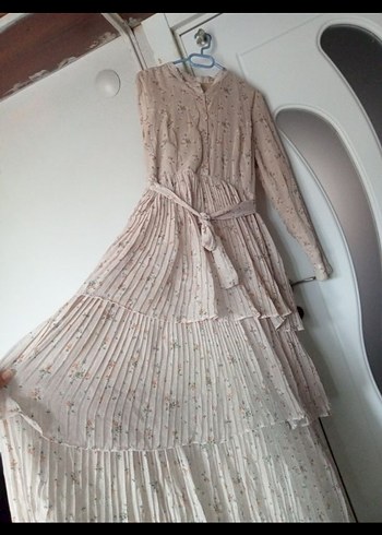 Beyaz Uzun Kol Drapeli Bohem Elbise - Görsel 4