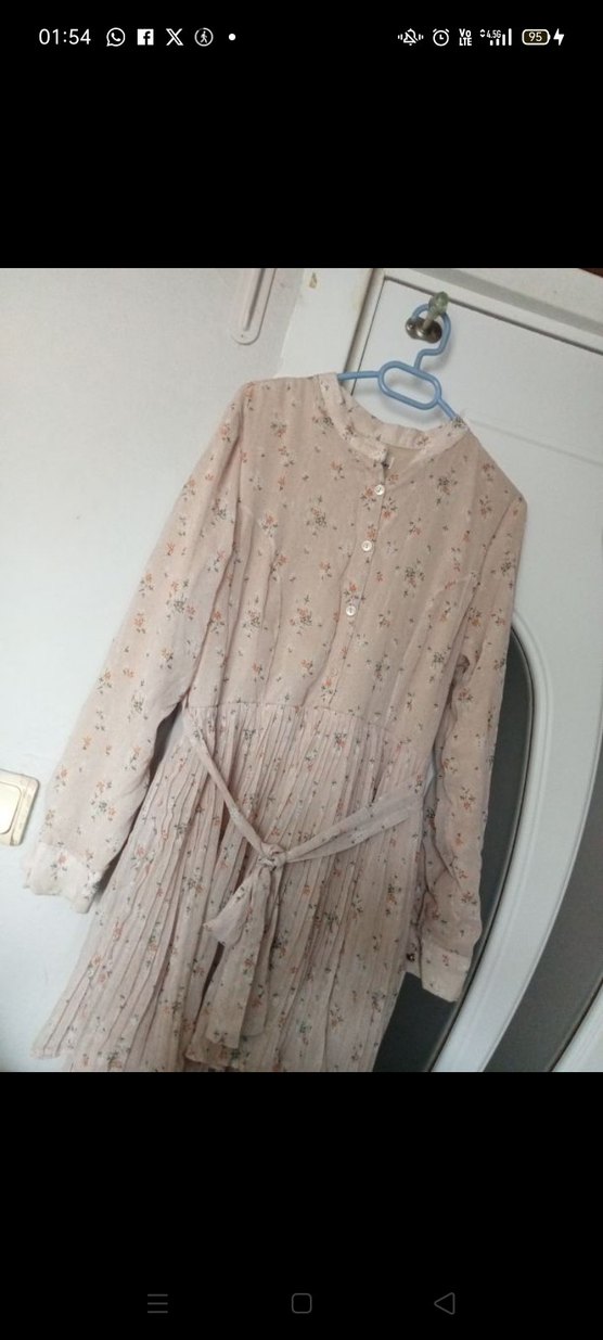 Beyaz Uzun Kol Drapeli Bohem Elbise - Görsel 5