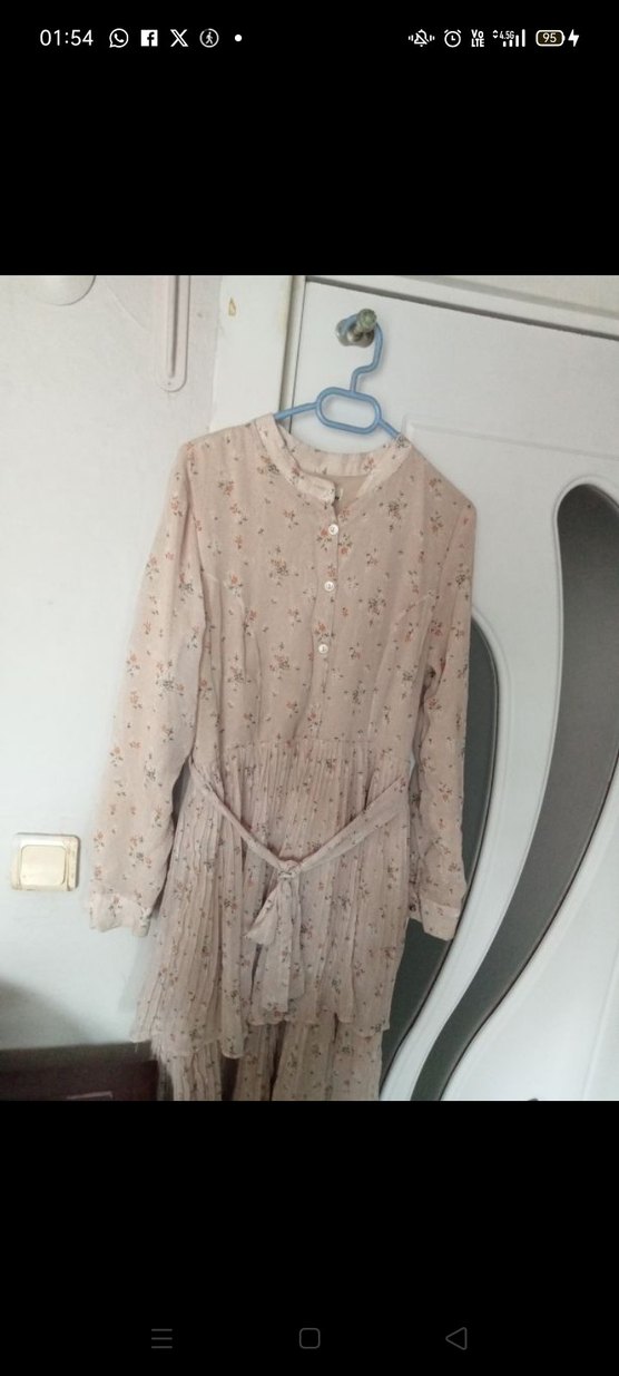 Beyaz Uzun Kol Drapeli Bohem Elbise - Görsel 2