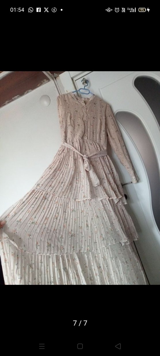 Beyaz Uzun Kol Drapeli Bohem Elbise - Görsel 4