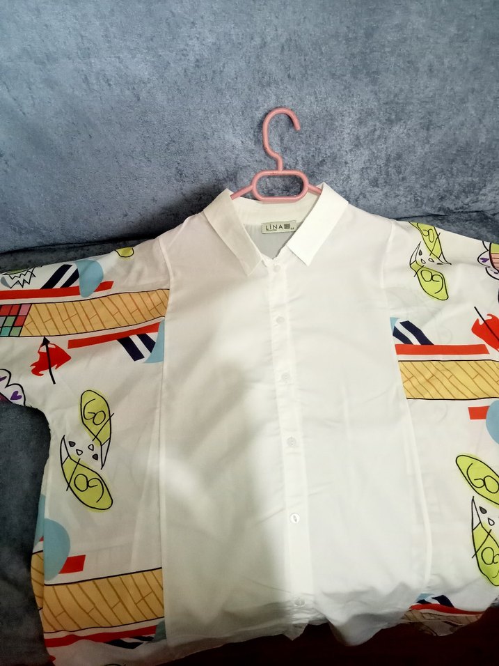 Beyaz Desenli Uzun Kollu Kadın Gömlek - Görsel 4