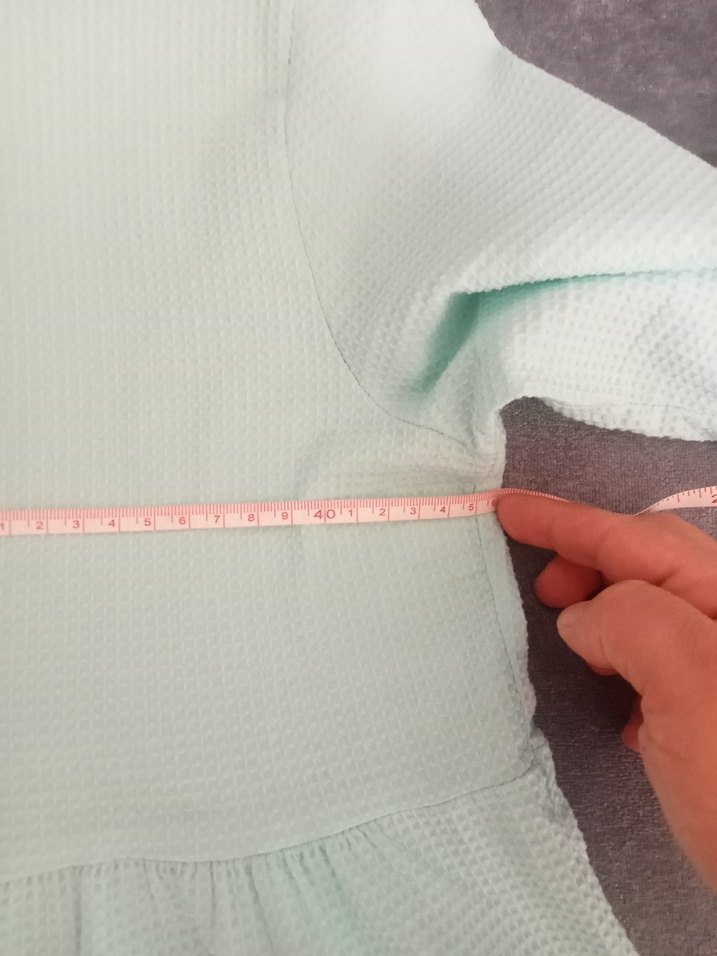 Turkuaz Uzun Kollu Keten Elbise - Görsel 4