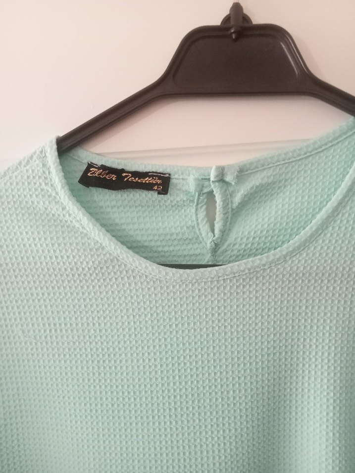 Turkuaz Uzun Kollu Keten Elbise - Görsel 3