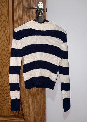 Yüksek Yakalı Çizgili Kadın Triko Kazak - Görsel 2