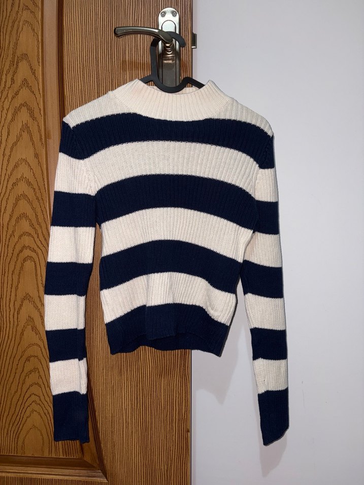 Yüksek Yakalı Çizgili Kadın Triko Kazak - Görsel 2