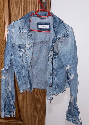 Düğmeli Mini Mavi Kadın Denim Ceket - Görsel 2