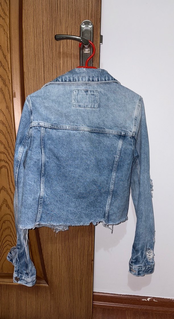 Düğmeli Mini Mavi Kadın Denim Ceket - Görsel 3