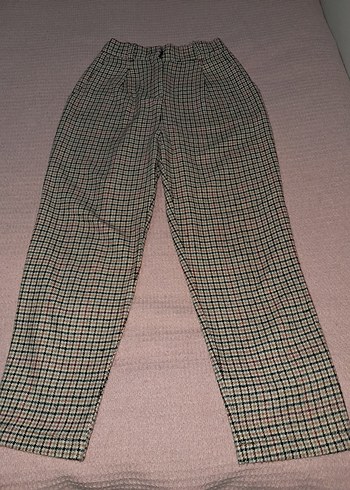 Düğmeli Kareli Midi Kadın Kumaş Pantolon - Görsel 5