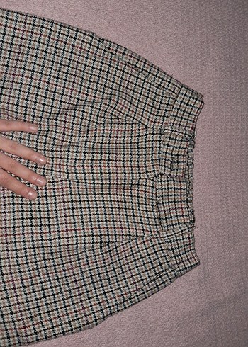 Düğmeli Kareli Midi Kadın Kumaş Pantolon - Görsel 4