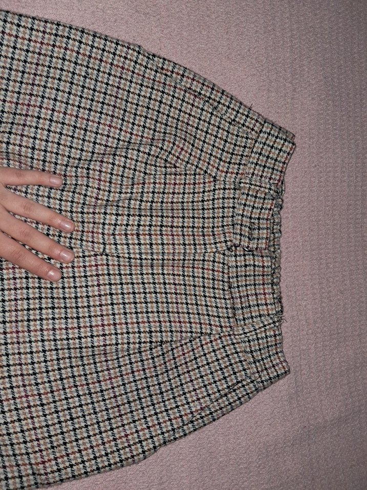 Düğmeli Kareli Midi Kadın Kumaş Pantolon - Görsel 4