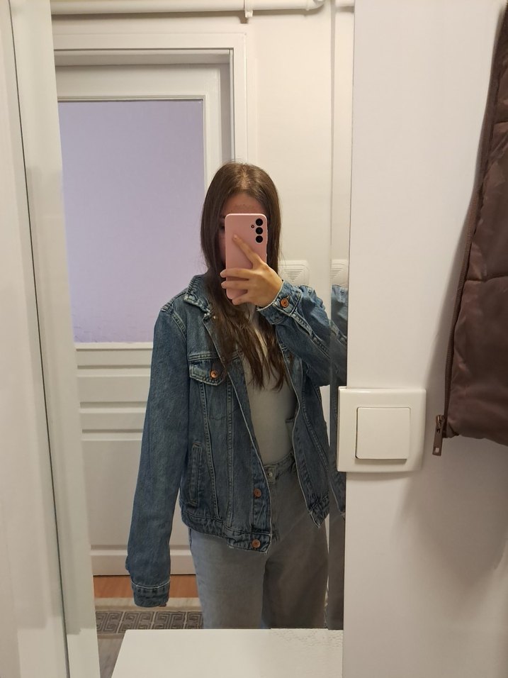 Kadın Mavi Denim Ceket, Normal Boy, Salaş - Görsel 3