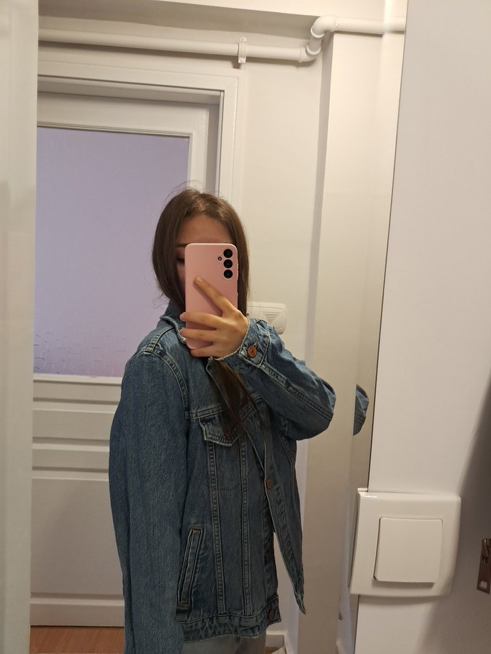 Kadın Mavi Denim Ceket, Normal Boy, Salaş - Görsel 2