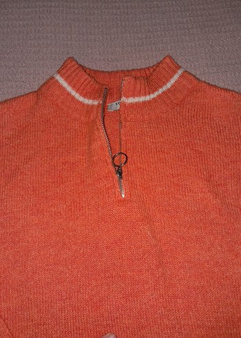 Yarım Fermuarlı Yüksek Yakalı turuncu Kazak - Görsel 2