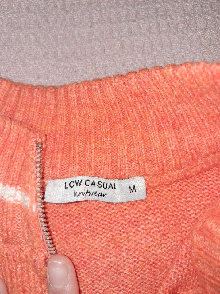 Yarım Fermuarlı Yüksek Yakalı turuncu Kazak - Görsel 3