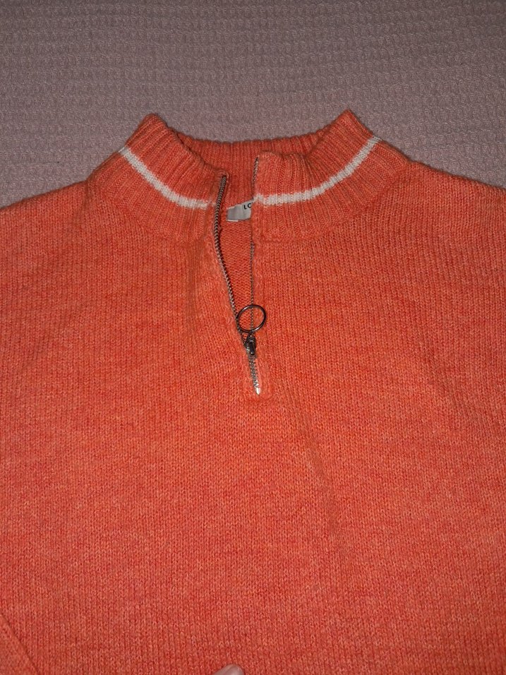 Yarım Fermuarlı Yüksek Yakalı turuncu Kazak - Görsel 2