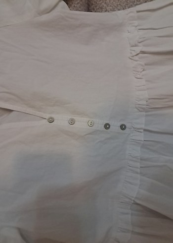 Düğmeli Beyaz Midi Keten Elbise - Görsel 3