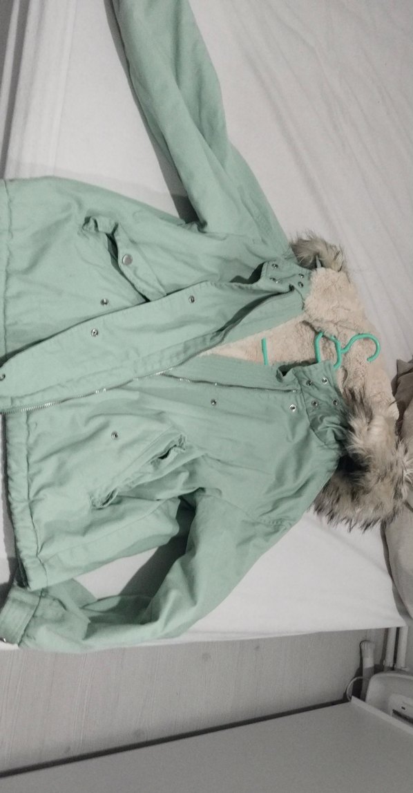 Peluş Detaylı su yeşili Midi Kışlık Kadın Mont - Görsel 2