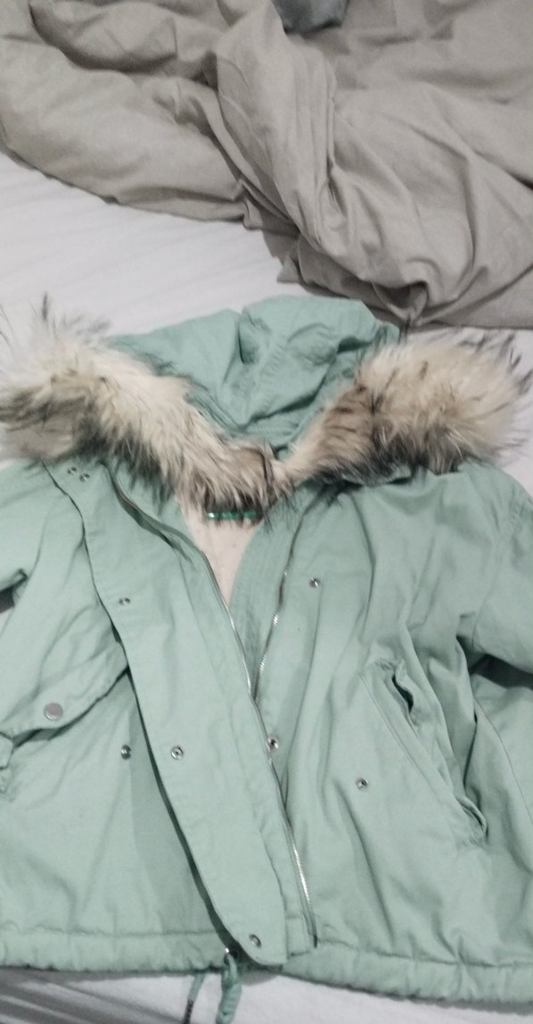 Peluş Detaylı su yeşili Midi Kışlık Kadın Mont - Görsel 4