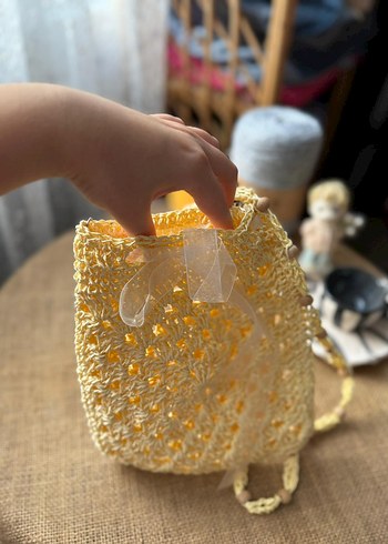  Beden sarı Renk Sarı Nakışlı Örgü Kadın Çapraz Çanta