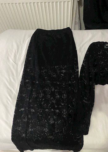 Bershka Dantel Detaylı Siyah Uzun Kollu Uzun takım