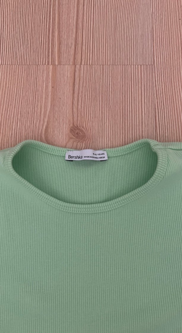 Yeşil Pamuklu Kadın Kısa Kollu Crop - Görsel 2