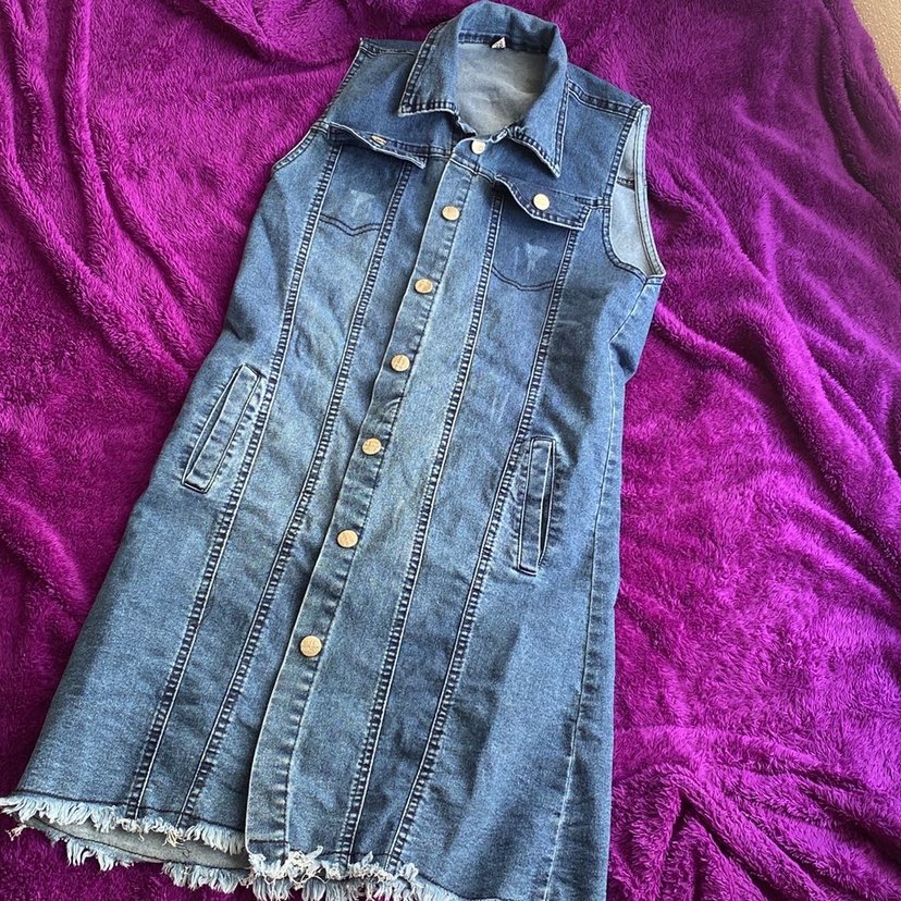 Kolsuz Mavi Denim Mini Ceket - Görsel 2