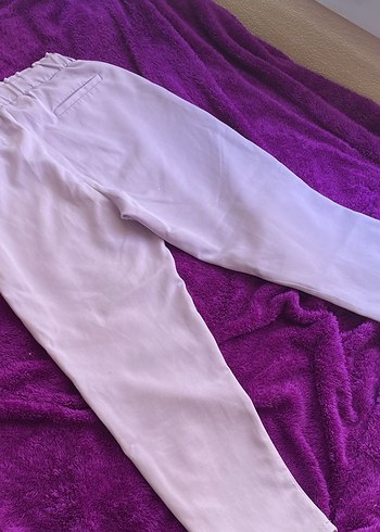 Düğmeli Beyaz Kadın Pamuk Pantolon - Görsel 2