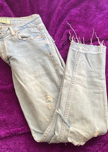 açık mavi Yırtık Denim Kadın Jean Pantolon - Görsel 4