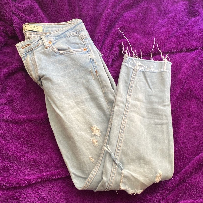 açık mavi Yırtık Denim Kadın Jean Pantolon - Görsel 4