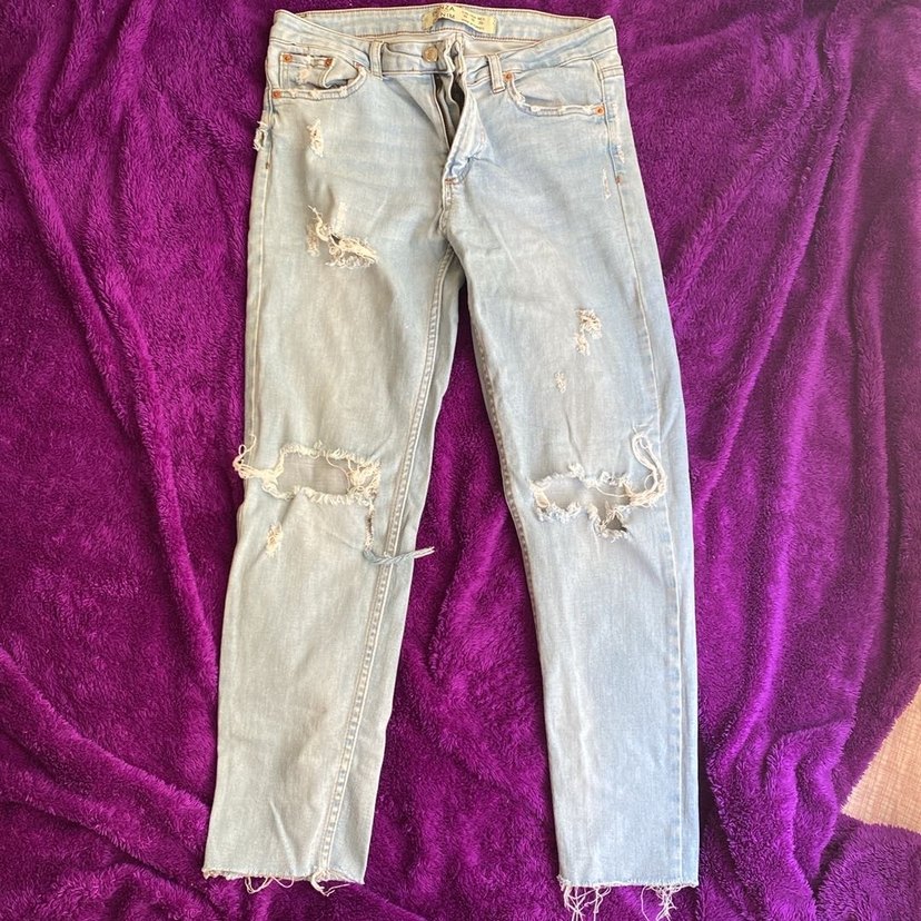 açık mavi Yırtık Denim Kadın Jean Pantolon - Görsel 5