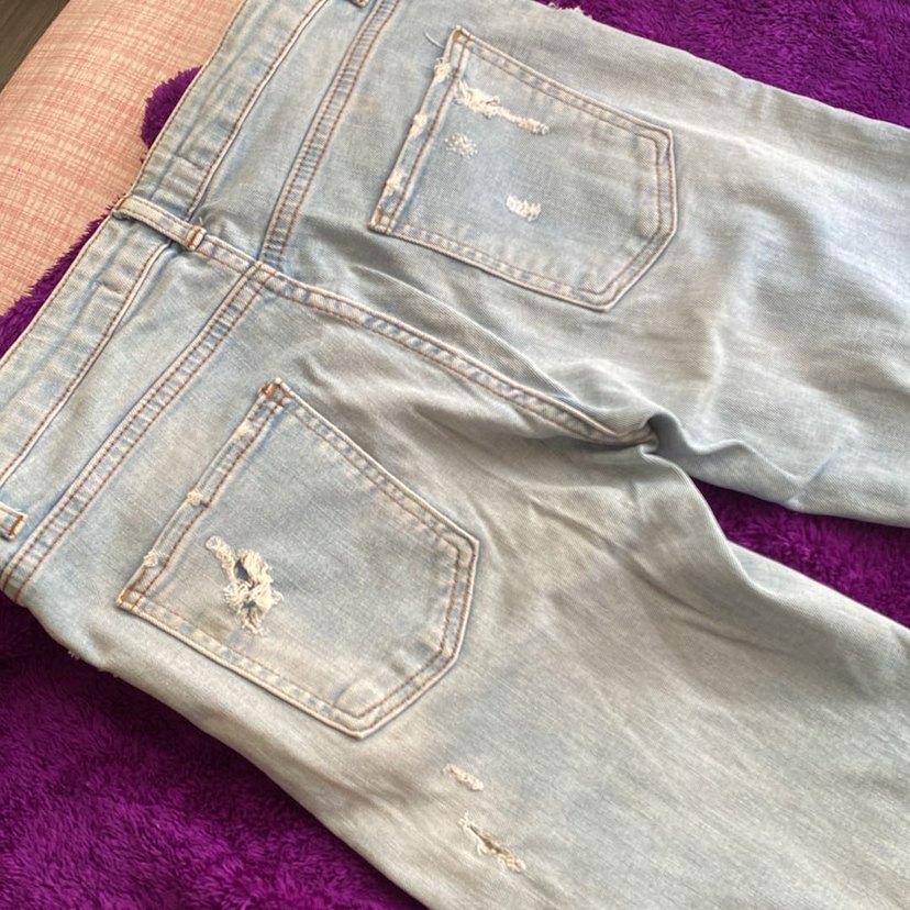 açık mavi Yırtık Denim Kadın Jean Pantolon - Görsel 3