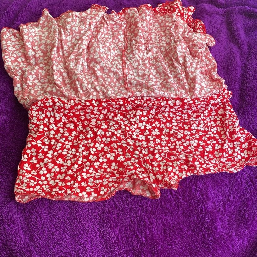 Kırmızı Çiçek Desenli Fırfırlı Mini Etek - Görsel 2