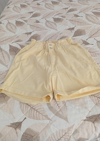Bej Yüksek Bel Mini Keten Şort